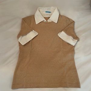 J. McLaughlin White and Tan short sleeve shirt and sweater combo